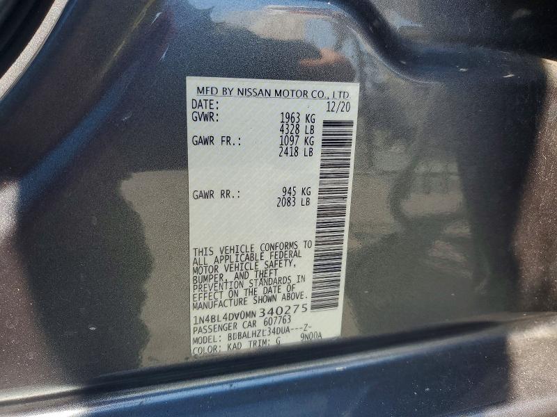 2021 Nissan Altima მანქანა იყიდება აუქციონზე, vin: 1N4BL4DV0MN340275, აუქციონის ნომერი: 64443766