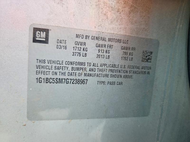 Продаж на аукціоні авто 2016 Chevrolet Cruze, vin: 1G1BC5SM7G7238967, номер лоту: 63750556