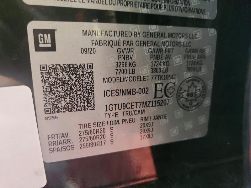 Aukcja sprzedaży 2021 Gmc Sierra, vin: 1GTU9CET7MZ115207, numer aukcji: 65795266