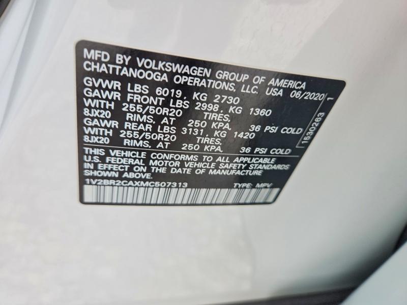 66222316 :رقم المزاد ، 1V2BR2CAXMC507313 vin ، 2021 Volkswagen Atlas مزاد بيع