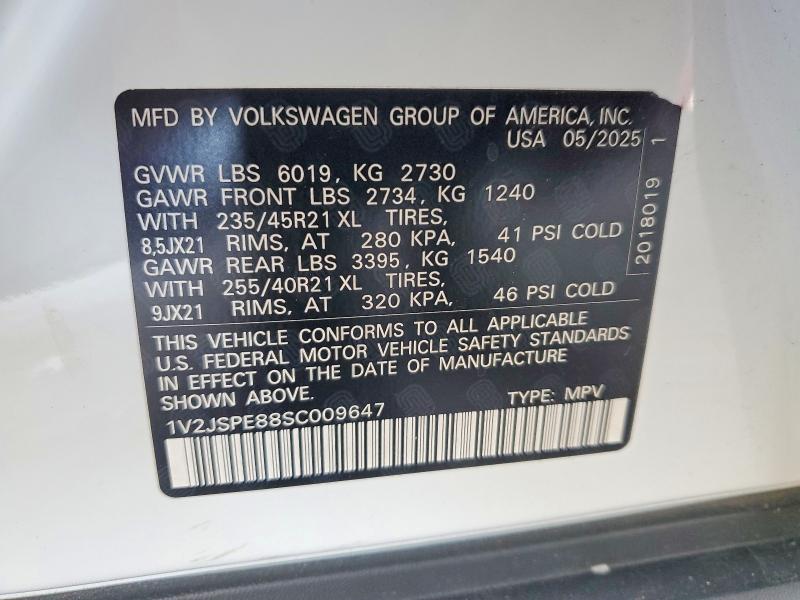 2025 Volkswagen Id.4 მანქანა იყიდება აუქციონზე, vin: 1V2JSPE88SC009647, აუქციონის ნომერი: 64809776