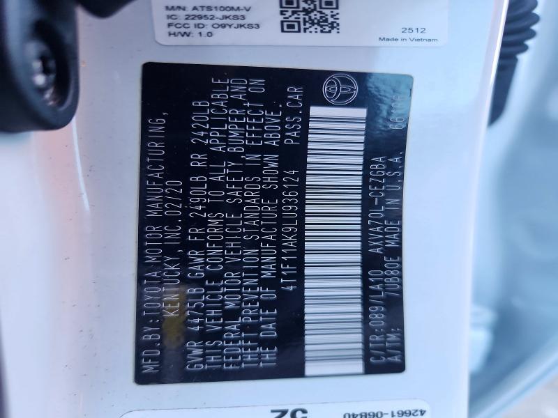 Продаж на аукціоні авто 2020 Toyota Camry, vin: 4T1F11AK9LU936124, номер лоту: 66694656