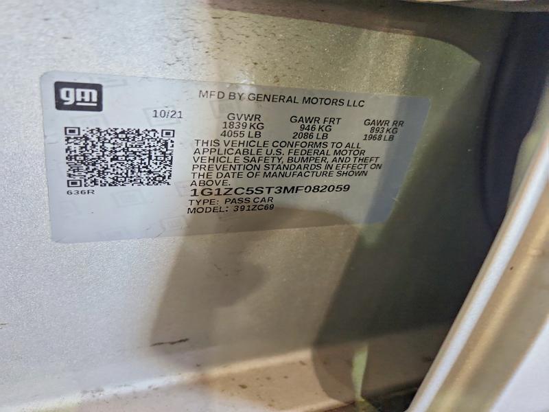 Aukcja sprzedaży 2021 Chevrolet Malibu, vin: 1G1ZC5ST3MF082059, numer aukcji: 63398826