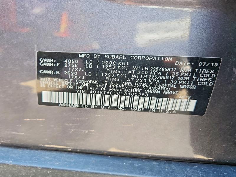 2020 Subaru Outback მანქანა იყიდება აუქციონზე, vin: 4S4BTACC6L3100288, აუქციონის ნომერი: 63387056