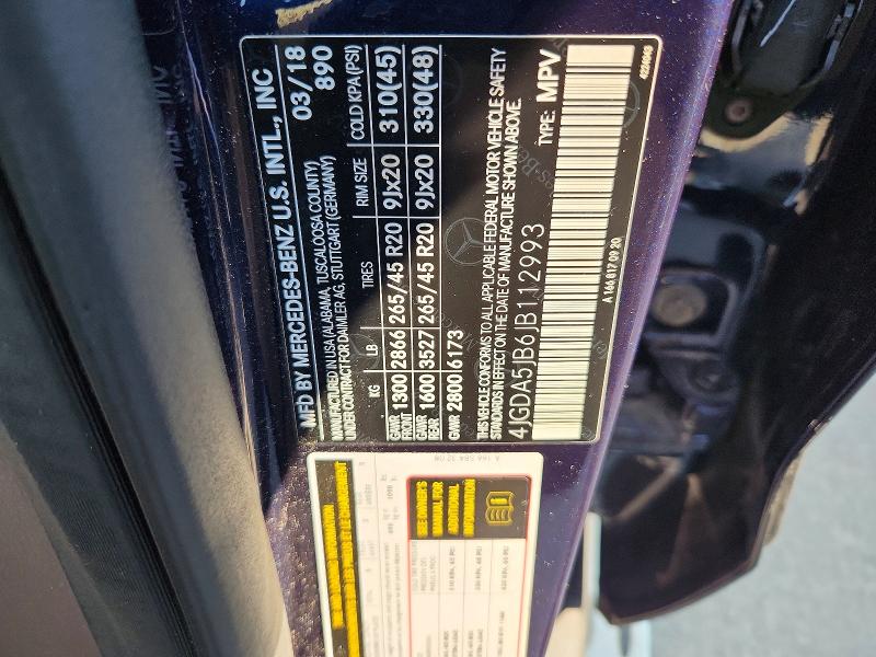 63510376 :رقم المزاد ، 4JGDA5JB6JB112993 vin ، 2018 Mercedes-benz Gle مزاد بيع