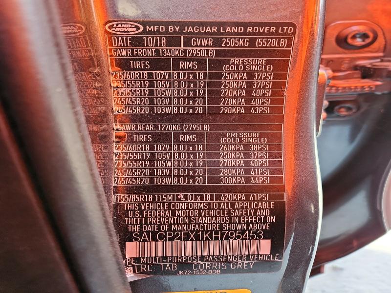 Aukcja sprzedaży 2019 Land Rover Discovery Sport, vin: SALCP2FX1KH795453, numer aukcji: 66199396