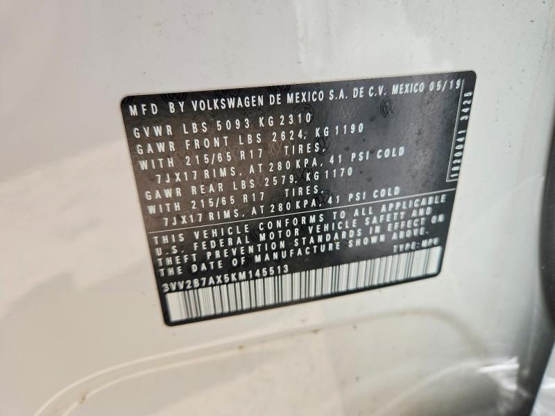 63883966 :رقم المزاد ، 3VV2B7AX5KM145513 vin ، 2019 Volkswagen Tiguan مزاد بيع