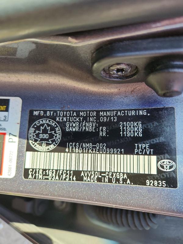 Продажа на аукционе авто 2014 Toyota Camry Hybrid, vin: 4T1BD1FKXEU099921, номер лота: 64123386