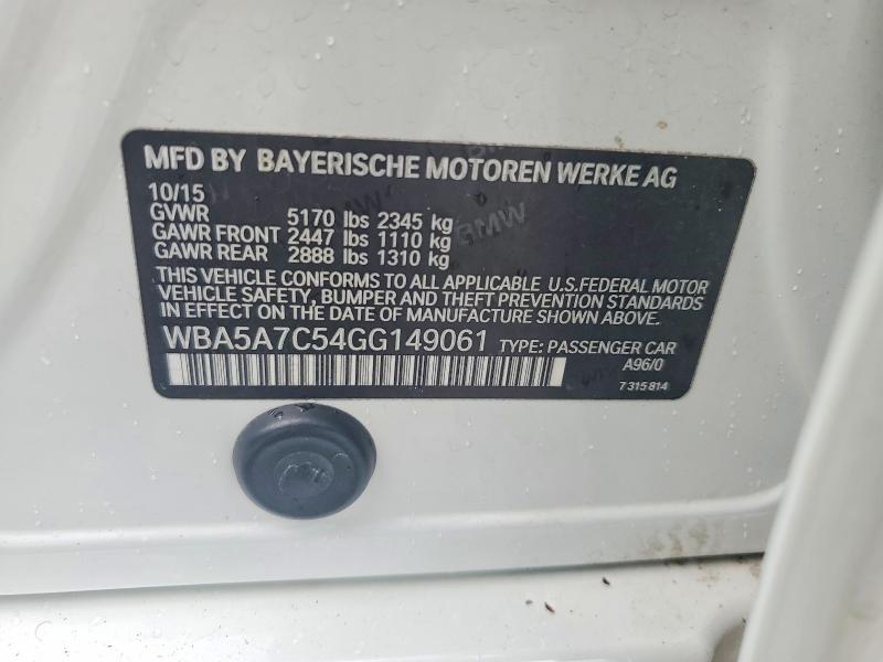 2016 Bmw 528 მანქანა იყიდება აუქციონზე, vin: WBA5A7C54GG149061, აუქციონის ნომერი: 63697576
