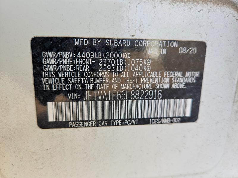 Aukcja sprzedaży 2020 Subaru Wrx, vin: JF1VA1F66L8822916, numer aukcji: 66715226