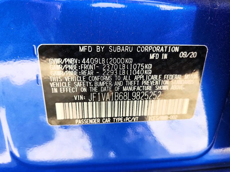 Продажа на аукционе авто 2020 Subaru Wrx, vin: JF1VA1B68L9825252, номер лота: 65058276