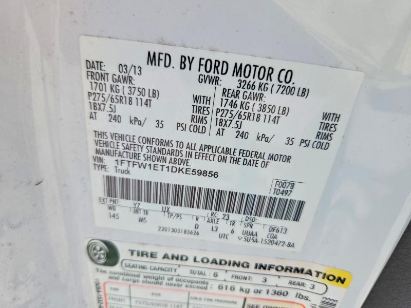 66261666 :رقم المزاد ، 1FTFW1ET1DKE59856 vin ، 2013 Ford F150 مزاد بيع