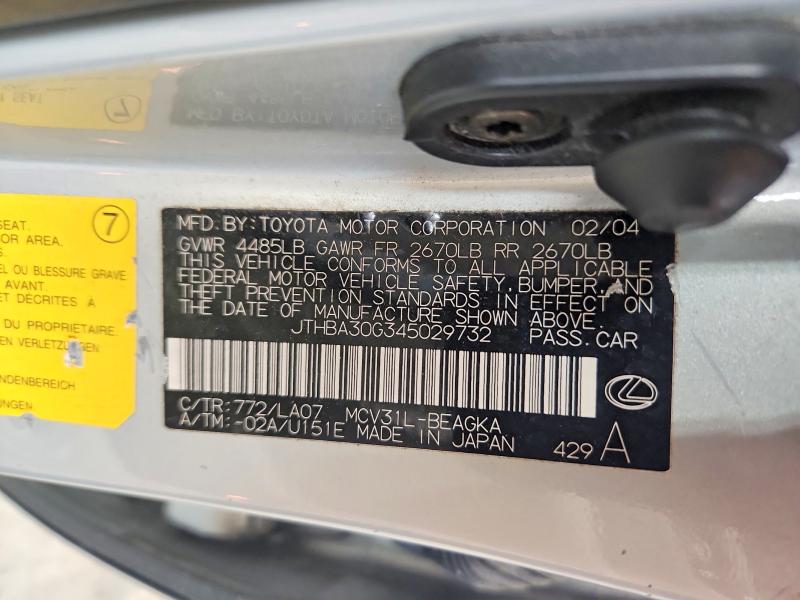 Aukcja sprzedaży 2004 Lexus Es, vin: JTHBA30G345029732, numer aukcji: 66502236