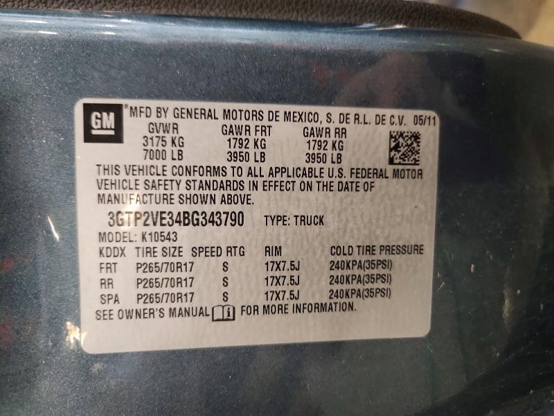 Aukcja sprzedaży 2011 Gmc Sierra, vin: 3GTP2VE34BG343790, numer aukcji: 65201736