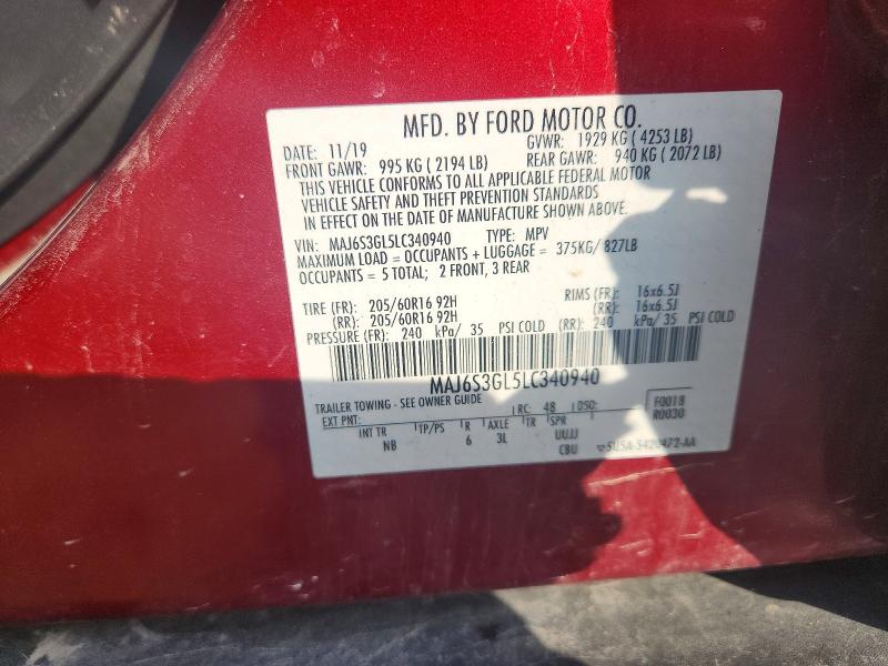 65805206 :رقم المزاد ، MAJ6S3GL5LC340940 vin ، 2020 Ford Ecosport مزاد بيع