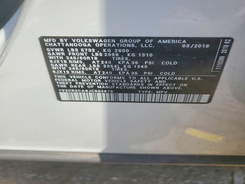 Продажа на аукционе авто 2018 Volkswagen Atlas, vin: 1V2CR2CA8JC562679, номер лота: 65057526