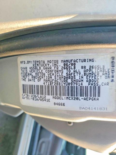 2000 Toyota Avalon მანქანა იყიდება აუქციონზე, vin: 4T1BF28B1YU097914, აუქციონის ნომერი: 63216896