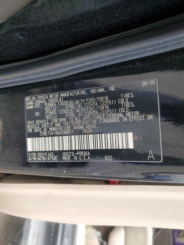 65023696 :رقم المزاد ، 5TBET34146S498851 vin ، 2006 Toyota Tundra مزاد بيع