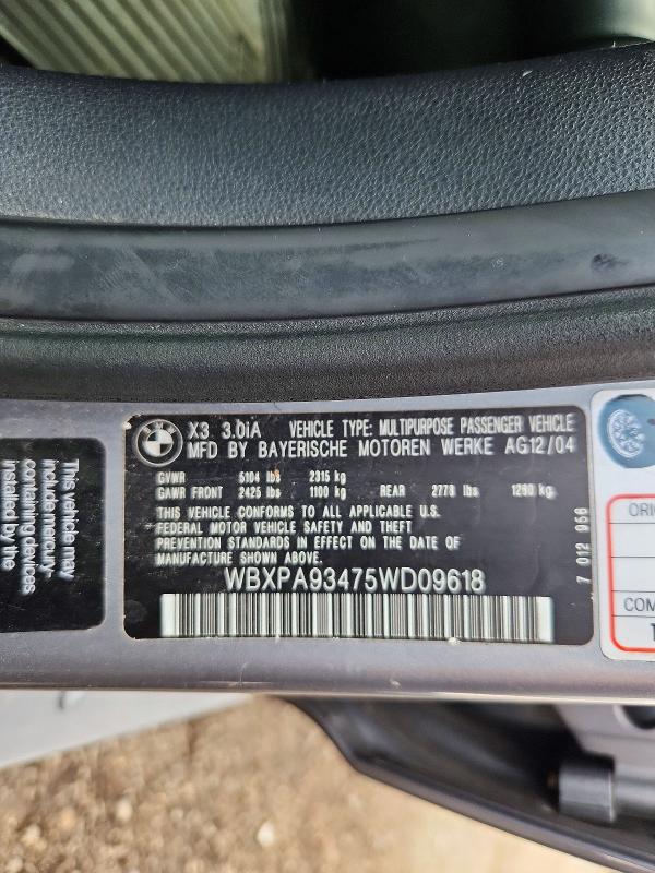 Продаж на аукціоні авто 2005 Bmw X3, vin: WBXPA93475WD09618, номер лоту: 66972746