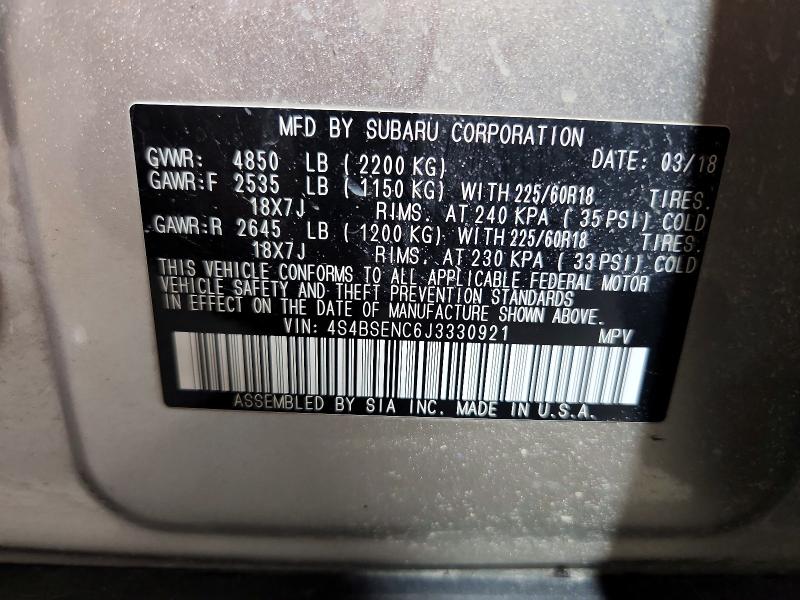 Aukcja sprzedaży 2018 Subaru Outback, vin: 4S4BSENC6J3330921, numer aukcji: 67312516