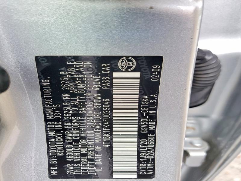 2015 Toyota Camry მანქანა იყიდება აუქციონზე, vin: 4T1BK1FK4FU029046, აუქციონის ნომერი: 66928446