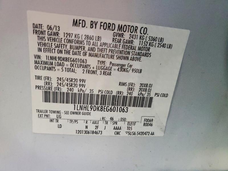 Aukcja sprzedaży 2014 Lincoln Mks, vin: 1LNHL9DK8EG601063, numer aukcji: 66524006
