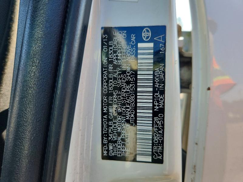 2013 Toyota Prius C მანქანა იყიდება აუქციონზე, vin: JTDKDTB38D1531517, აუქციონის ნომერი: 64439156