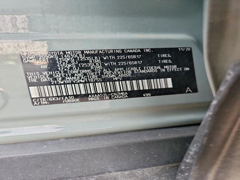 2021 Toyota Rav4 მანქანა იყიდება აუქციონზე, vin: 2T3W1RFV5MW118755, აუქციონის ნომერი: 65739816