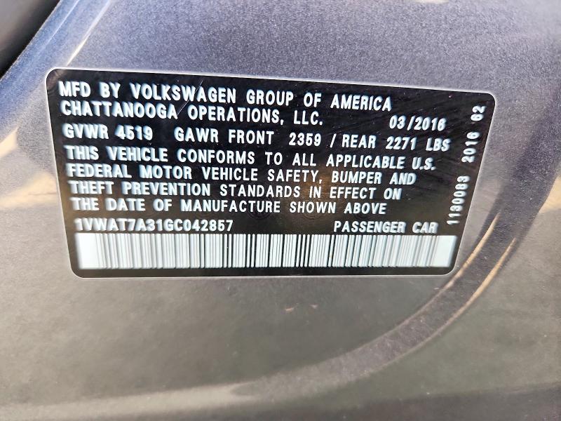 Продажа на аукционе авто 2016 Volkswagen Passat, vin: 1VWAT7A31GC042857, номер лота: 64035226