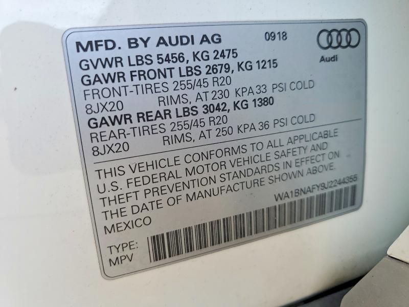 Продаж на аукціоні авто 2018 Audi Q5, vin: WA1BNAFY9J2244355, номер лоту: 63399686