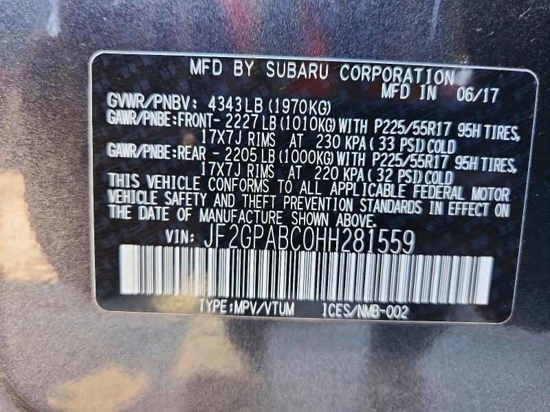 Aukcja sprzedaży 2017 Subaru Crosstrek, vin: JF2GPABC0HH281559, numer aukcji: 65812896