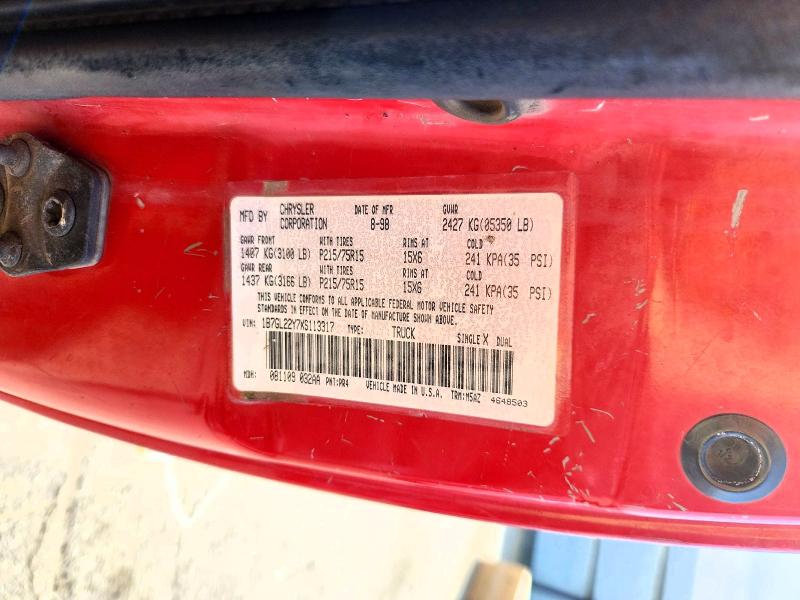 64439686 :رقم المزاد ، 1B7GL22Y7XS113317 vin ، 1999 Dodge Dakota مزاد بيع