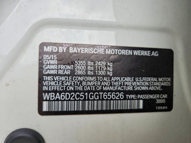 64256226 :رقم المزاد ، WBA6D2C51GGT65626 vin ، 2016 Bmw 640 مزاد بيع