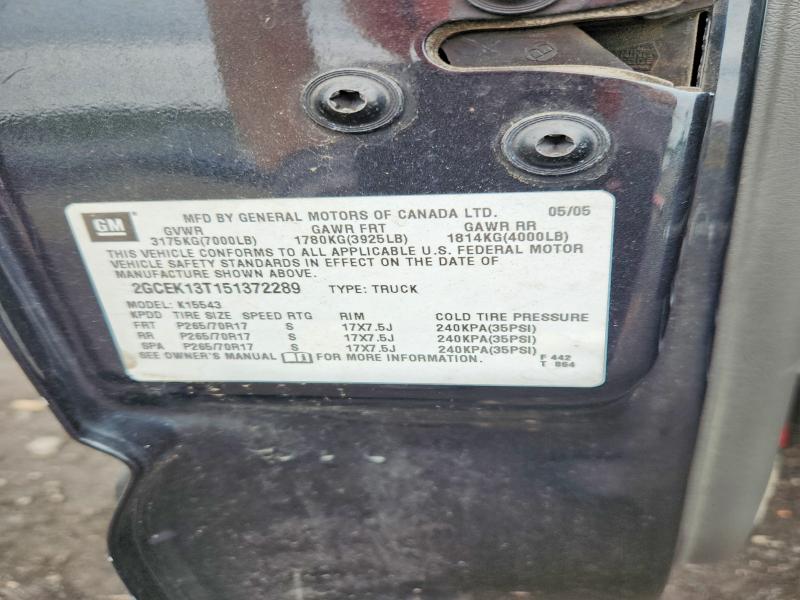 65598026 :رقم المزاد ، 2GCEK13T151372289 vin ، 2005 Chevrolet Silverado مزاد بيع
