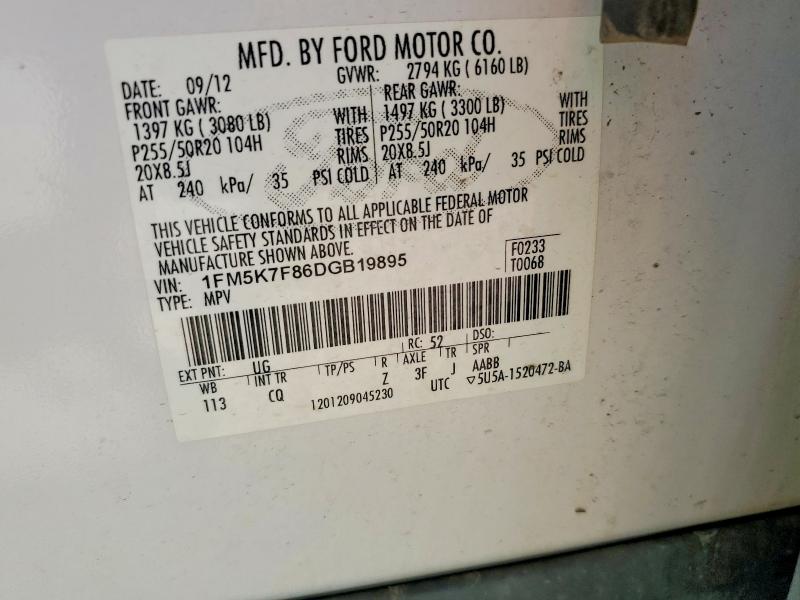 64613196 :رقم المزاد ، 1FM5K7F86DGB19895 vin ، 2013 Ford Explorer مزاد بيع