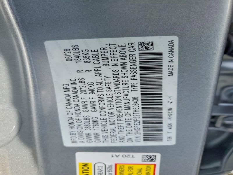 Продажа на аукционе авто 2026 Honda Civic, vin: 2HGFE2F52TH608436, номер лота: 66499336