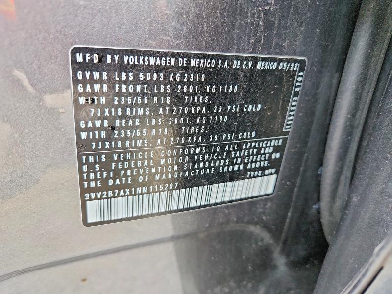 Продажа на аукционе авто 2022 Volkswagen Tiguan, vin: 3VV2B7AX1NM115297, номер лота: 66562176