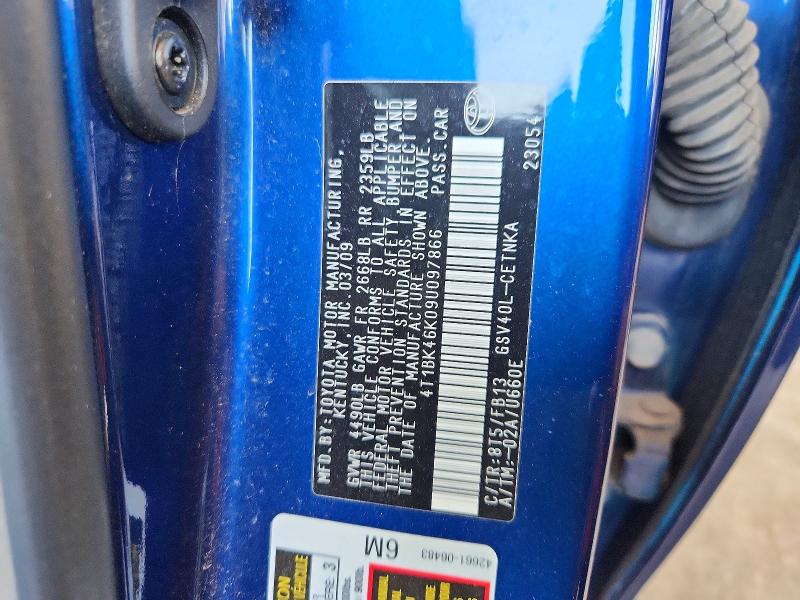 2009 Toyota Camry მანქანა იყიდება აუქციონზე, vin: 4T1BK46K09U097866, აუქციონის ნომერი: 66021376