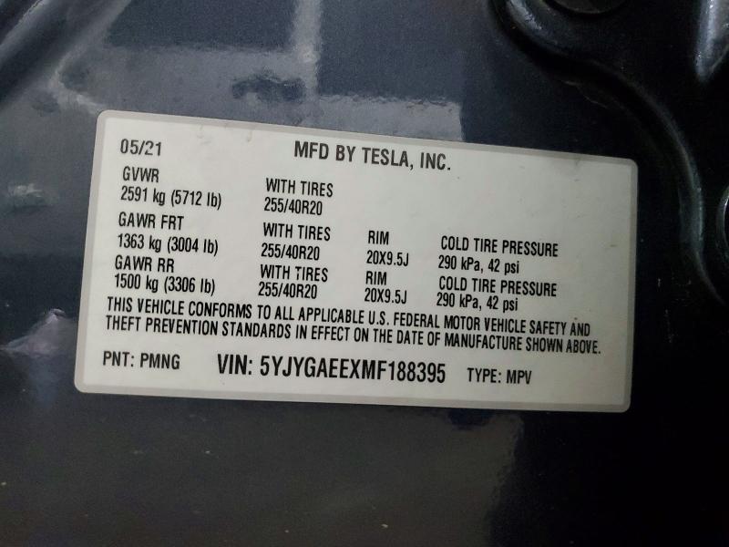 Продажа на аукционе авто 2021 Tesla Model Y, vin: 5YJYGAEEXMF188395, номер лота: 63489536