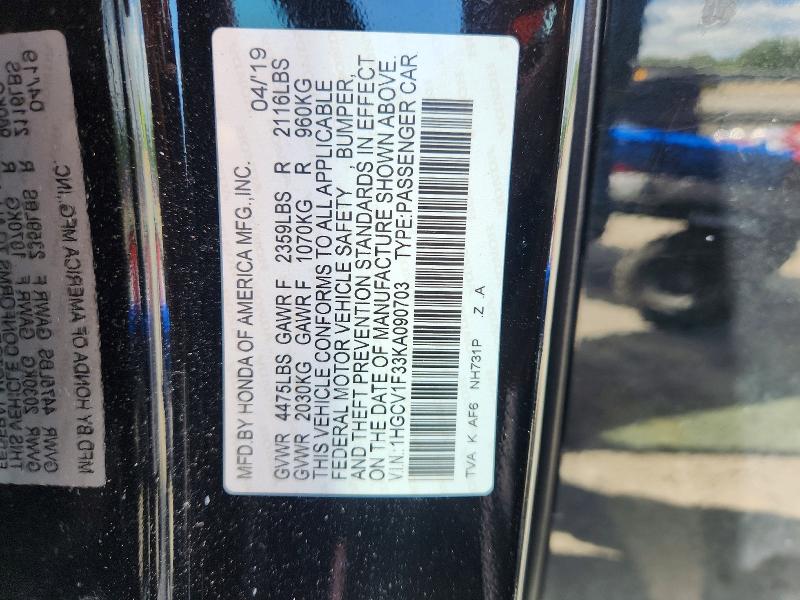 Aukcja sprzedaży 2019 Honda Accord, vin: 1HGCV1F33KA090703, numer aukcji: 66351656
