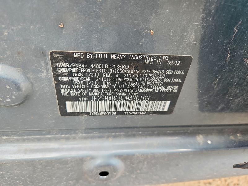 Продаж на аукціоні авто 2013 Subaru Forester, vin: JF2SHABC8DH430169, номер лоту: 64626556