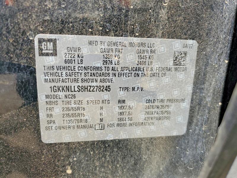 65837406 :رقم المزاد ، 1GKKNLLS8HZ278245 vin ، 2017 Gmc Acadia مزاد بيع