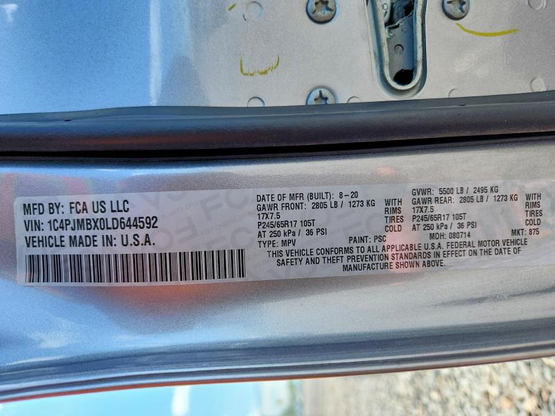 Продажа на аукционе авто 2020 Jeep Cherokee, vin: 1C4PJMBX0LD644592, номер лота: 66557886