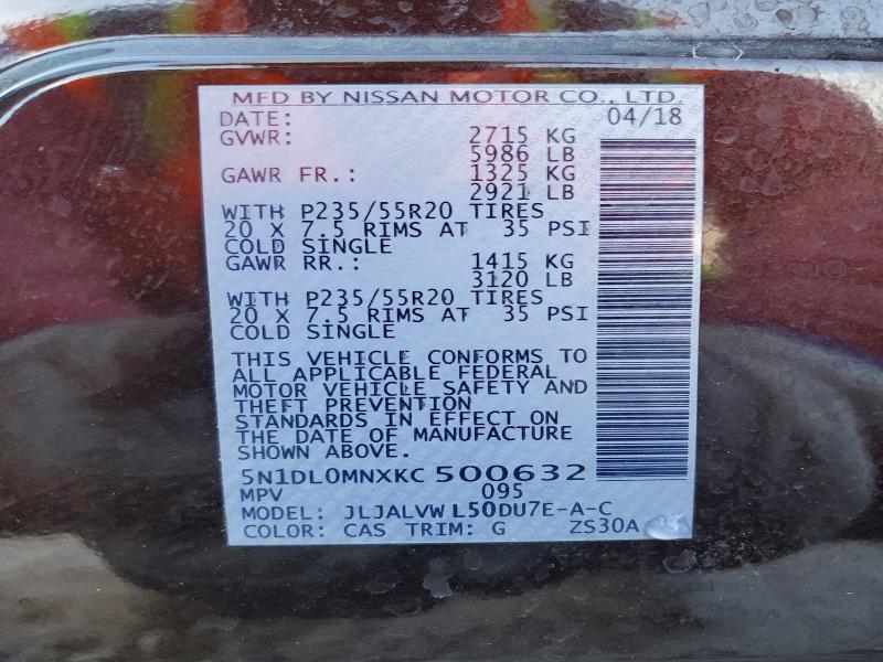 65306516 :رقم المزاد ، 5N1DL0MNXKC500632 vin ، 2019 Infiniti Qx60 مزاد بيع
