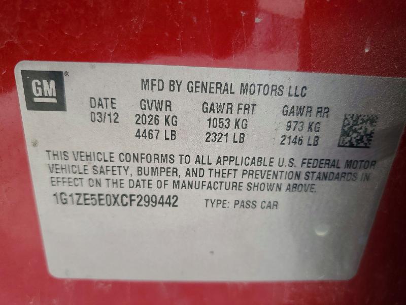 66630886 :رقم المزاد ، 1G1ZE5E0XCF299442 vin ، 2012 Chevrolet Malibu مزاد بيع
