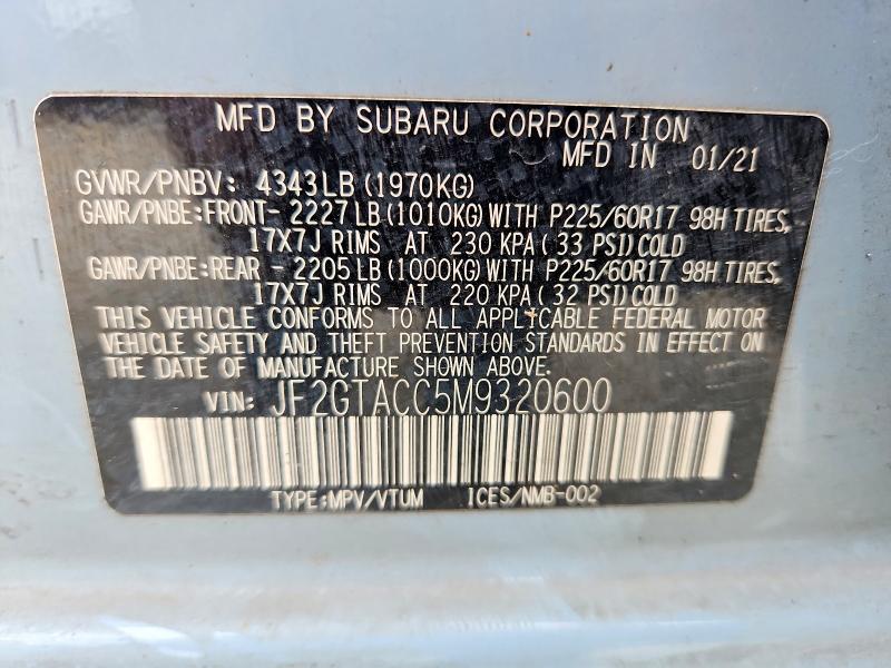 2021 Subaru Crosstrek მანქანა იყიდება აუქციონზე, vin: JF2GTACC5M9320600, აუქციონის ნომერი: 66028136