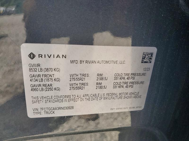 Aukcja sprzedaży 2024 Rivian R1t, vin: 7FCTGCAA3RN030928, numer aukcji: 66404776