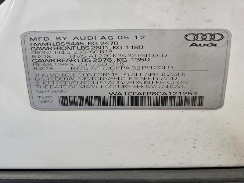 2012 Audi Q5 მანქანა იყიდება აუქციონზე, vin: WA1CFAFP6CA121257, აუქციონის ნომერი: 66114056