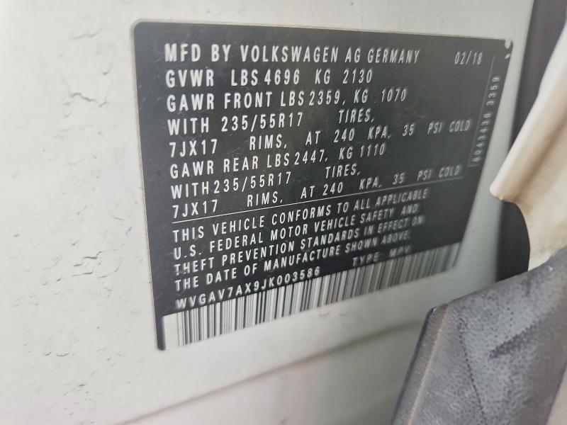 Продаж на аукціоні авто 2018 Volkswagen Tiguan Limited, vin: WVGAV7AX9JK003586, номер лоту: 65167786