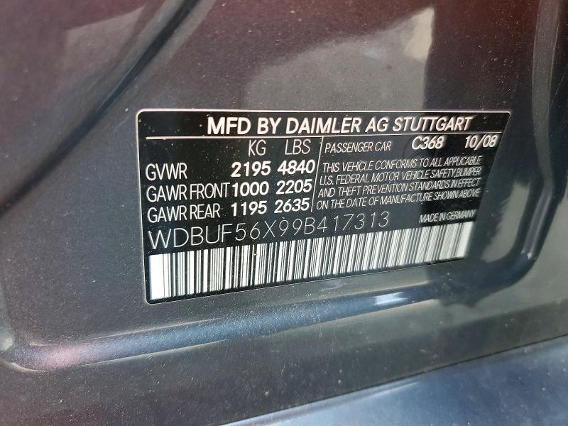 2009 Mercedes-benz E მანქანა იყიდება აუქციონზე, vin: WDBUF56X99B417313, აუქციონის ნომერი: 63096676